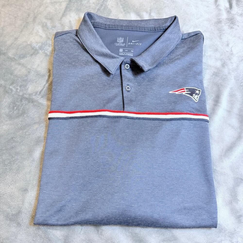 Nike New England Patriots On-Field Team Apparel Coach Polo Blue Gray Men 3XL